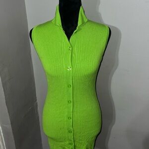 Green button down dress. Collared and Sleeveless. Zara.
